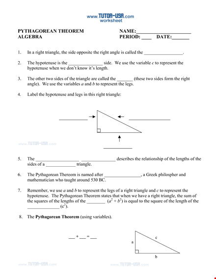 discover the power of pythagorean theorem for right triangles and calculate their sides template