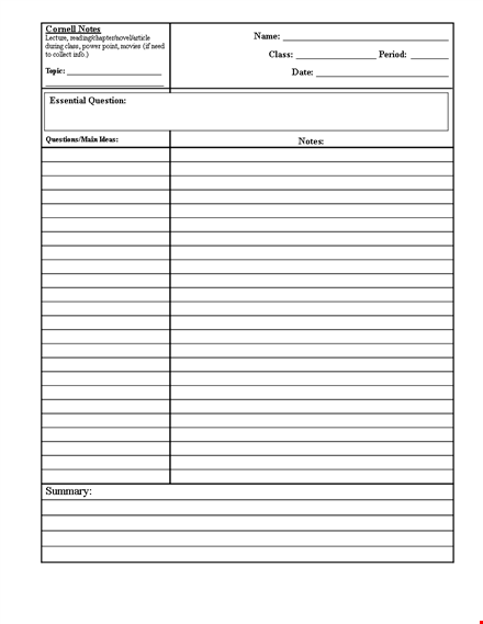 cornell notes template - organize your reading and lecture notes | cornell method template