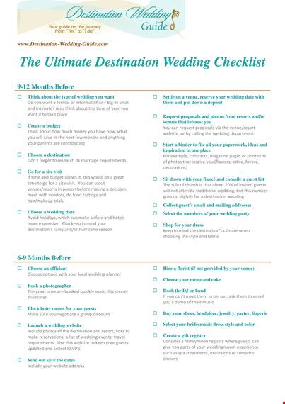 ultimate destination wedding checklist template