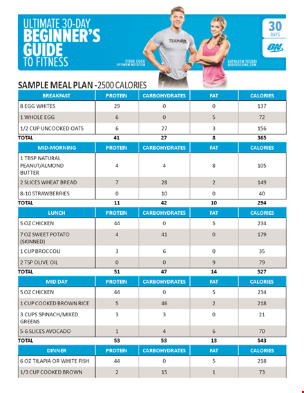 fitness meal plan template for total protein and carbohydrates template