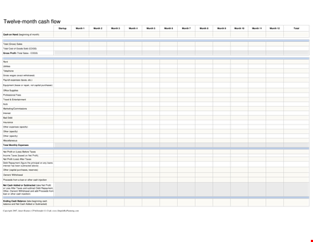 12 months cash flow statement template