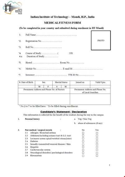 indian medical fitness form for institute | mandi, india | technology template