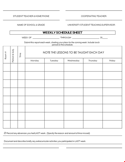 weekly schedule sheet template