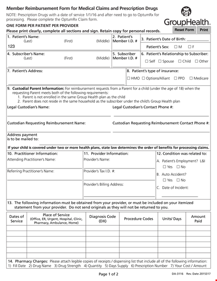 health provider reimbursement form - please provide information template