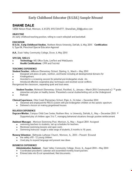 child care teacher assistant resume - northern illinois morrison template