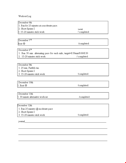 track your running progress with our completed running workout log for december and january template