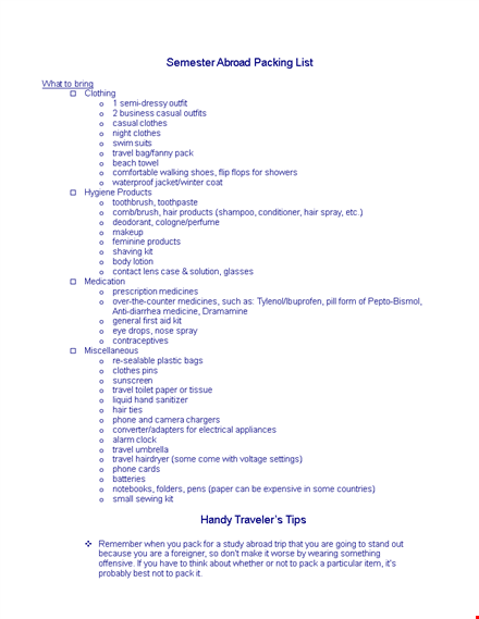 packing list template - never forget anything to bring in your luggage template