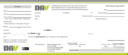 membership fee receipt template