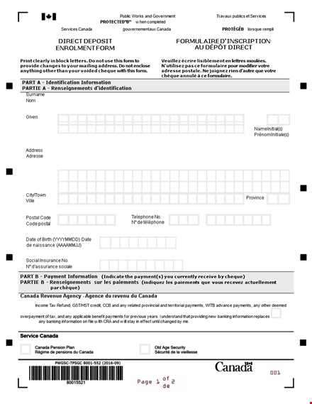 direct deposit enrolment form template template