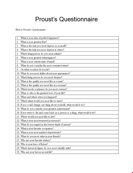 create your own questionnaire - personalize your favorite questions | proust's greatest picks template