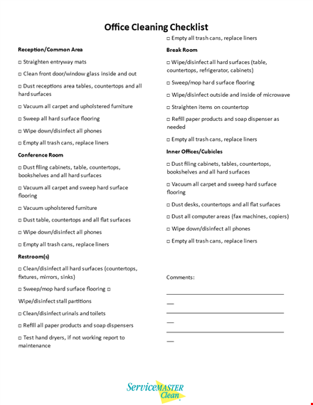 office cleaning checklist template template