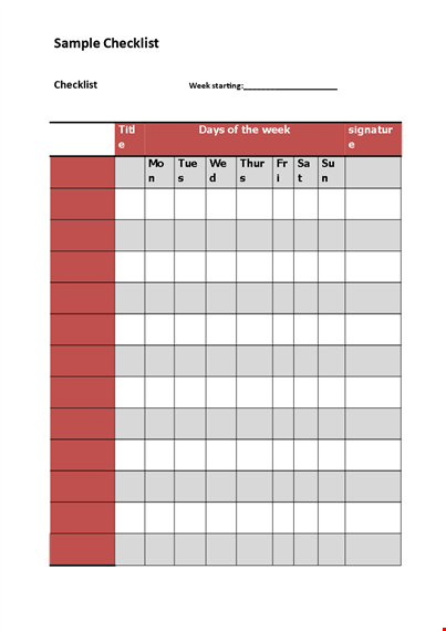 sample checklist template template