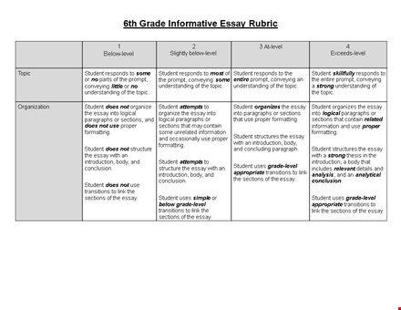 informative essay rubric template