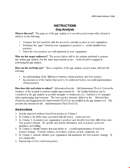 effective gap analysis template for improved practices template