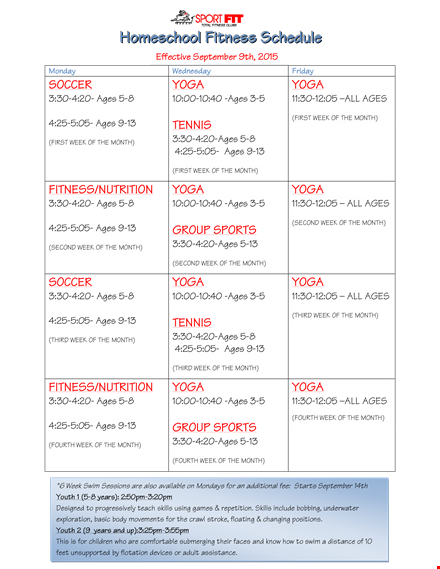 fiitness schedule template