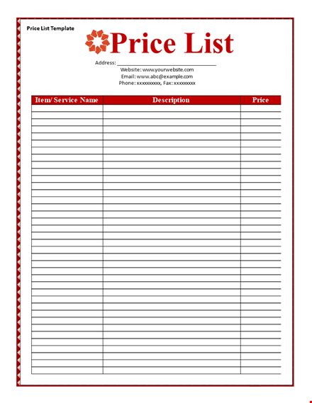 affordable price list template - customize and print | company name template