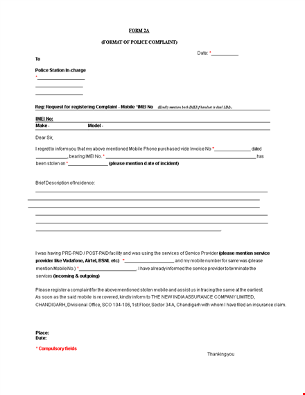 police complaint letter format - mobile - please mention - police template