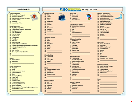 travel packing checklist template template