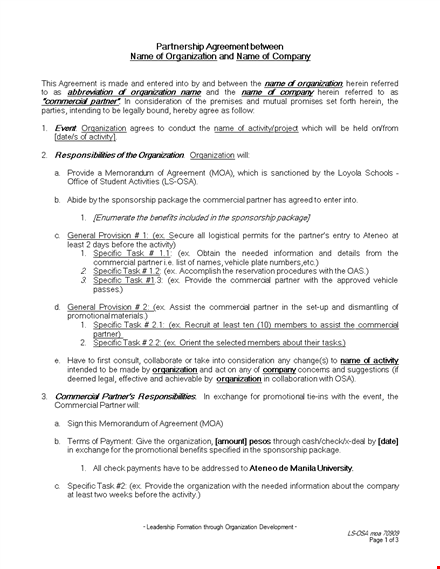 create a strong partnership: customizable partnership agreement template template