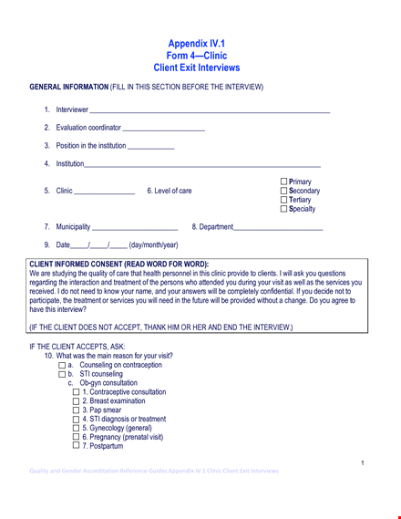 exit interview for client satisfaction | client, provider & clinic feedback template