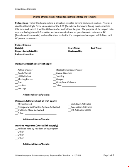 easy incident report template - check & record incidents template