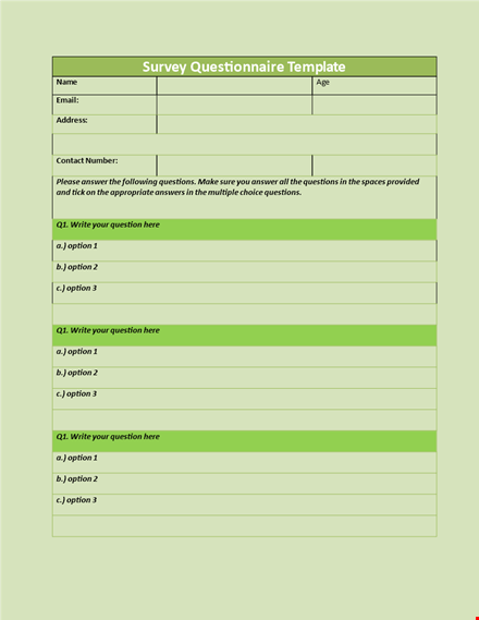 customizable questionnaire template - write effective questions & get insightful answers template