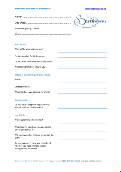 home birth plan template for a blissful experience template