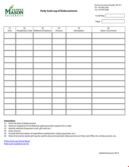 track your petty cash disbursements with our printable log template