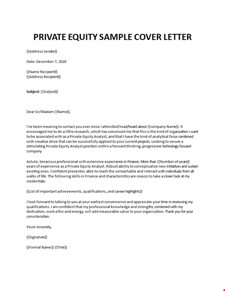 private equity analyst cover letter