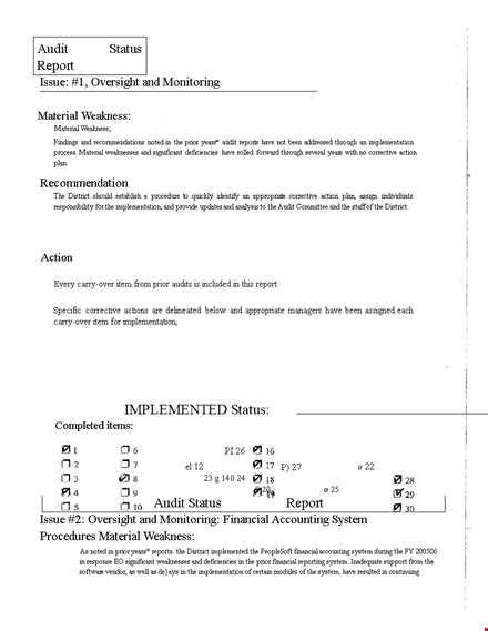 sample audit status template