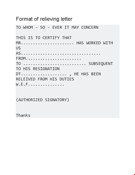get your format right: relieving letter sample template