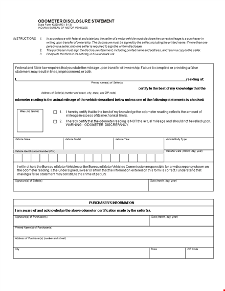 secure your odometer disclosure statement for vehicle buyers and sellers | state requirements template