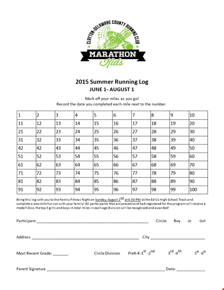 august running log - track your miles template