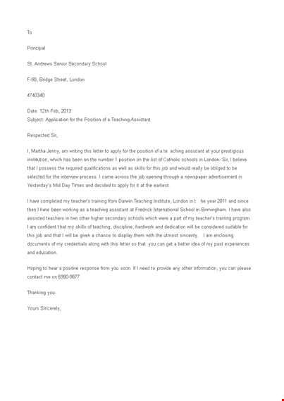 school formal job application letter template