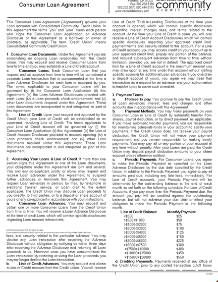 simple loan consumer agreement - credit union agreement | document templates template