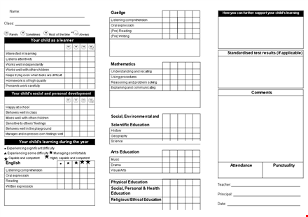 download free report card template for easy learning assessment template