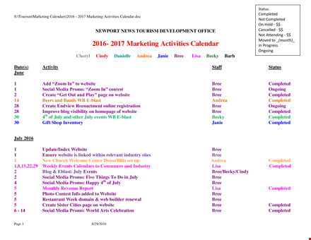 marketing activity calendar template template