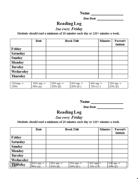 track your reading habits with our friday reading log template | minutes included template