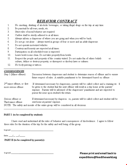 behavior contract template for students and parents | clearly establish offense rules - free template