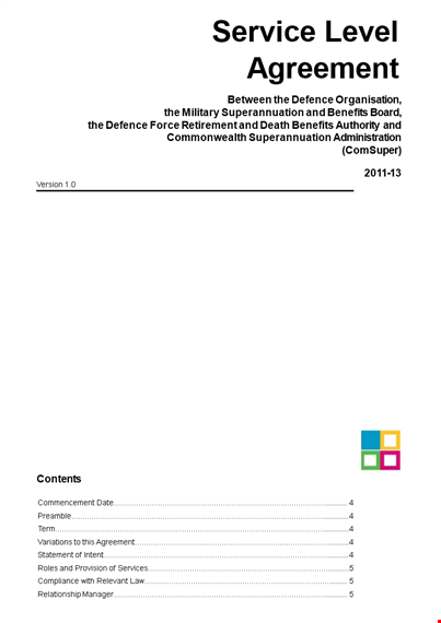 military service level agreement template - board, defence, comsuper template