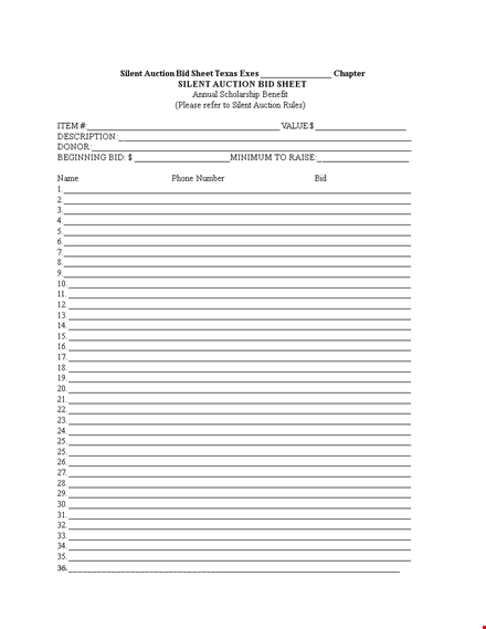 silent auction bid sheet template template