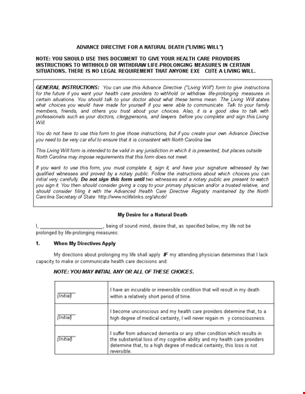 create your living will directive - initial your health template