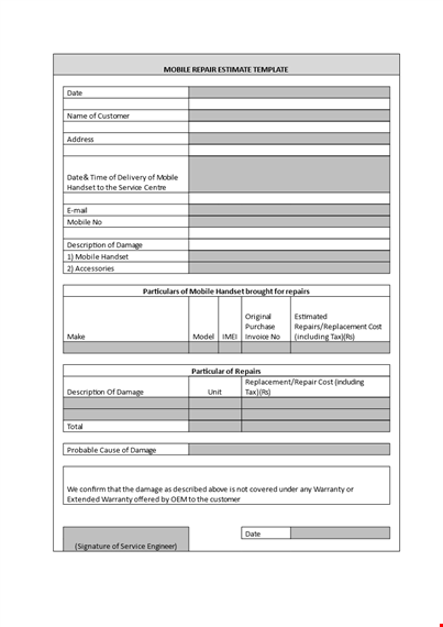 mobile repair estimate template - fix handset damage | company name template