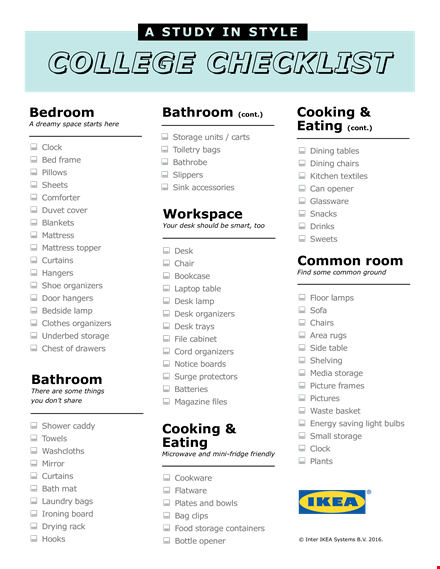 ultimate dorm room checklist: college storage, bathroom, and organizers template