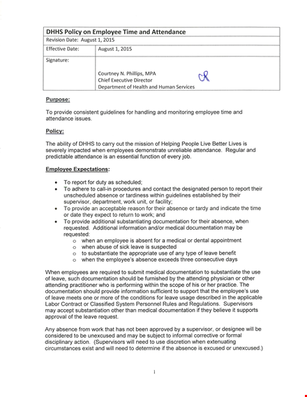 dhhs time and attendance policy: leave, attendance actions, unexcused absences template