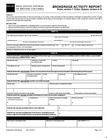 report on fiscal brokerage activity for strata template