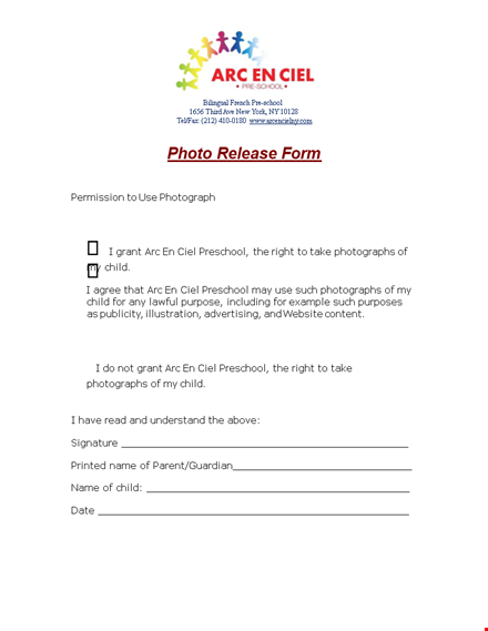 preschool photo release form for children - free template template