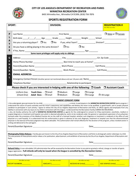 sports registration form template