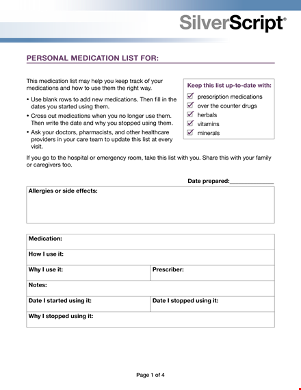 printable personal medication list - keep track of medications started and stopped template