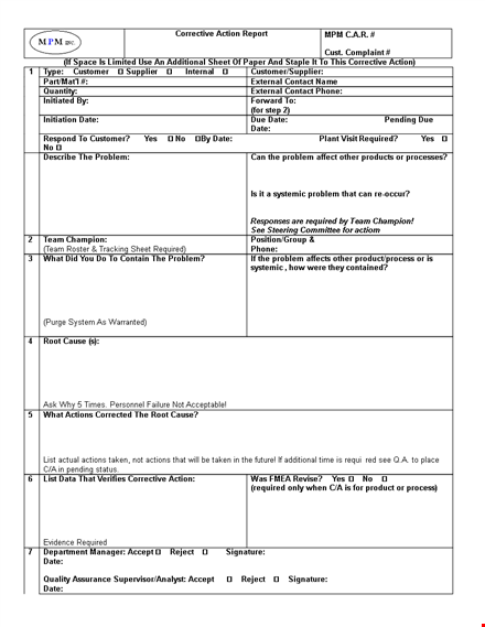 internal corrective action template